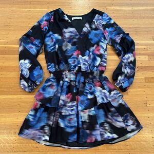 Amanda Uprichard Wrap Long Sleeve Multicolor Tie Dye Watercolor Dress